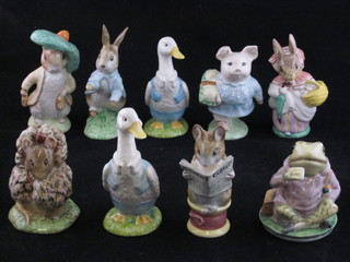 9 Royal Albert Beatrix Potter figures - Benjamin Bunny, Mr Drake Puddleduck, Peter Rabbit, Mrs Rabbit, Little Pig  Robinson, Jeremy Fisher, Mr Drake Puddleduck, the Taylor of  Gloucester and Tamsin Tittlemouse