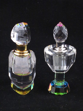 2 shaped glass scent bottles and stoppers 4"
