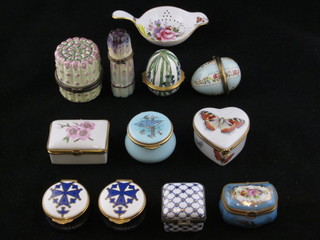A Royal Crown Derby posy patterned tea strainer and 11 various porcelain and other trinket boxes
