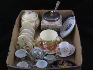 A Carltonware toast rack, do. preserve jar, a Limoges oval blue porcelain jar and cover, miniature tea set etc