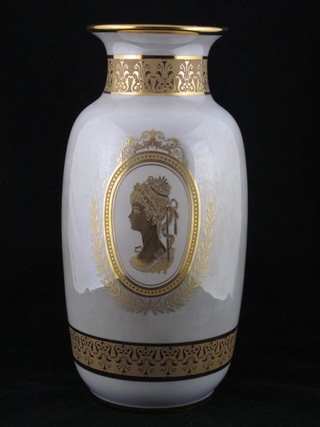 A Continental porcelain vase decorated a portrait of a lady 13"