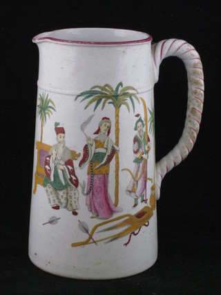 A 19th Century pottery vase decorated Eastern figures 7"