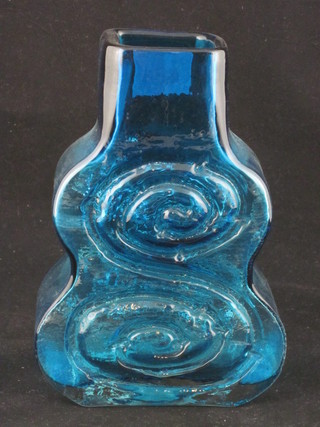 A blue Whitefriars double gourd shaped glass vase 7 1/2"