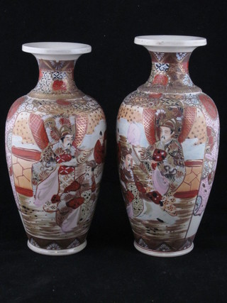 A pair of 19th Century Japanese Satsuma vases decorated figures  10"