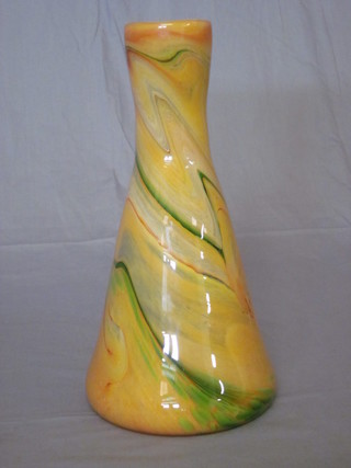 A yellow Art Glass club shaped vase 11"