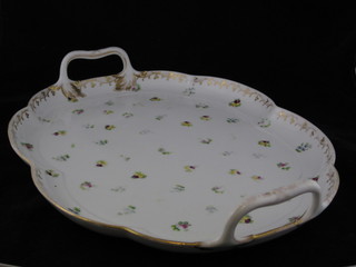 A Continental twin handled tray with floral decoration 17"