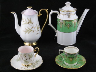 A Royal Crown Derby 14 piece coffee service with cream and  gilt banding comprising coffee pot, cream jug and sugar bowl, 6  cups, 3f, and 6 saucers together with a 14 piece Royal Albert  coffee service comprising coffee pot, cream jug, sugar bowl, 5  cups and 6 saucers