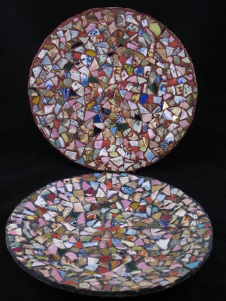 2 9th Century circular plates formed from various cracked pieces of china 10 1/2"