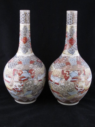 A pair of Japanese late Satsuma club shaped vases decorated  figures 16"