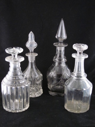 4 various cut glass decanters and stoppers