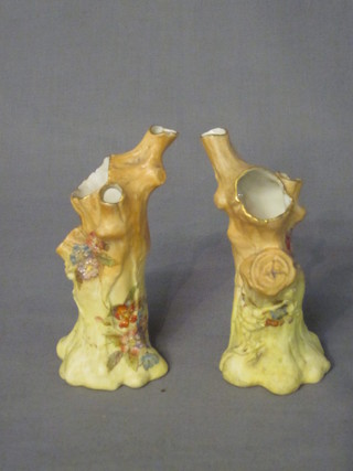 A pair of Royal Crown Worcester specimen vases in the form of  trees, the base with green shield mark and marked 859 5", 1 f  and r,