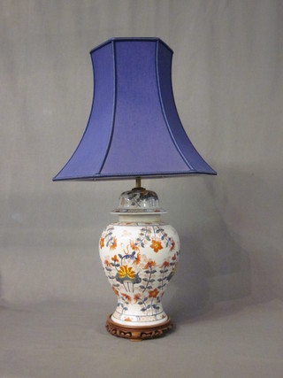 An Imari style urn and cover, converted to an electric table lamp  15"
