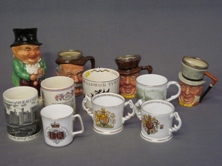 4 decorative Toby jugs, a Wedgwood 1969 Prince of Wales  Investiture commemorative mug, 6 other mugs