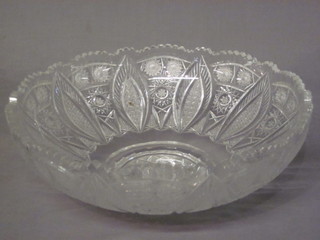 A circular cut glass bowl 13"