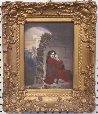 A Victorian biblical coloured print "The Massacre of the Innocence" in a decorative gilt frame, 6 1/2" x 4 1/2"
