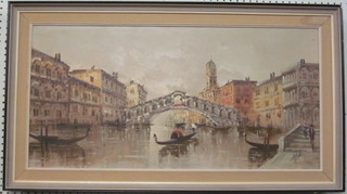 Oil on canvas "Grand Canal Venice with Bridge of Sighs" 15" x  31"