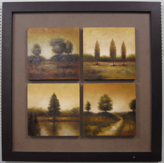 Modern Art, a set of 4 oil paintings on canvas "Studies of Trees" contained within 1 frame 19" x 58"