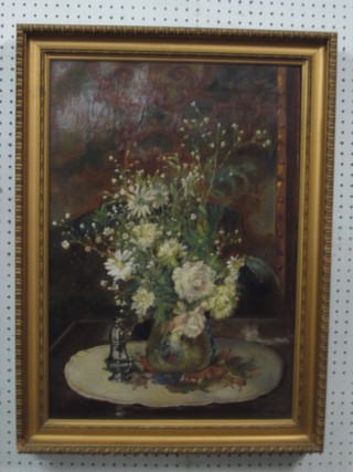 H Van Hooydonk, oil on canvas, still life study "Vase of  Flowers" 24" x 17"