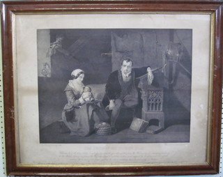 19th Century monochrome print "The Origin of the Shocking  Loom" 15" x 21"