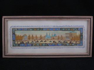 A Persian drawing on ivory panel "Polo Scene" 1 1/2" x 8 1/2"