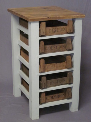 A rustic pine blue painted "apple" store, fitted 5 drawers 21"