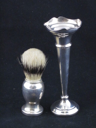 A silver handled shaving brush Birmingham 1937 and a silver  specimen vase Birmingham 1940 6"