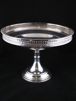 A circular silver plated pedestal bowl raised on a spreading foot  11"