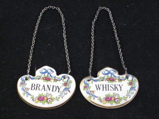 2 Royal Crown Derby porcelain decanter labels - Whisky and Brandy