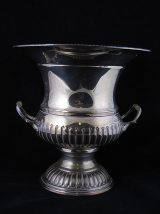 A silver plated twin handled wine cooler with demi-reeded  decoration 