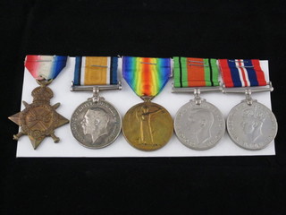 A group of 5 medals comprising 1914-15 Star, star erased,  British War medal, Victory medal, Defence and War medal, to  Lieutenant/Captain H J Melville 13th Battalion Liverpool Regt.  together with document