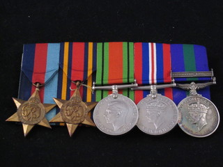 A group of 5 medals comprising 1939-45 Star, Burma Star,  British War medal and Victory medal, George VI Issue Army RAF General Service medal 1 bar Palestine 1945-1948, to  1450225 Corporal J V Payne RAF ILLUSTRATED
