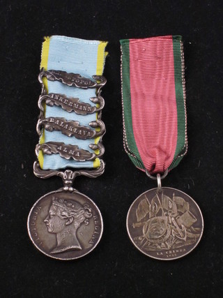 A pair comprising Crimea medal with 4 bars - Alma, Balaklava, Inkermann and Sebastopol and a Turkish Crimea medal to  Gunner & Driver D Bonner Royal Artillery  ILLUSTRATED