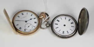 A silver open faced pocket watch by Yates & Hess contained in a sliver case, hands f, together with a gold plated pocket watch in a  full hunter case