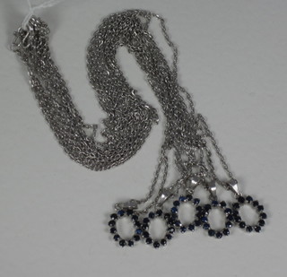 5 fine silver chains hung pendants set blue stones