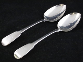 A pair of silver George III fiddle pattern table spoons, London  1807 4 ozs