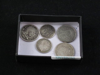 3 George III silver shillings 1816 x 2 and 1820, 2 George III silver sixpences 1811 and 1816