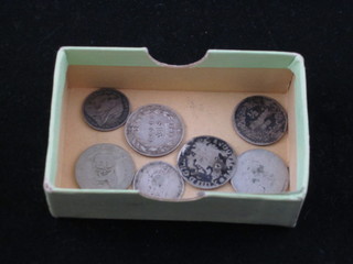 An early hammered silver coin, a Victorian 1901 silver  thruppence, an Edward VII 1903 silver sixpence and 2 silver coins