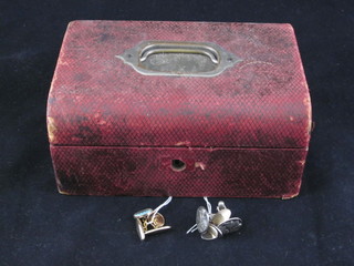 A pair of gilt metal cufflinks decorated RMS Queen Mary, 2  pairs of cufflinks and a Victorian red leather jewellery box