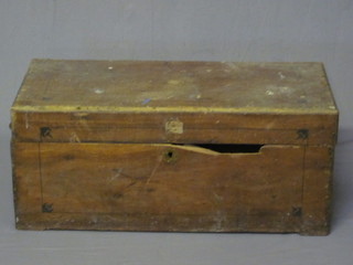 A 19th Century camphor trunk with hinged lid and brass drop  handles, split to the top, 32"