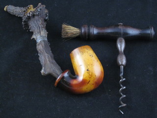 A 19th Century corkscrew together with a Meerschaum pipe