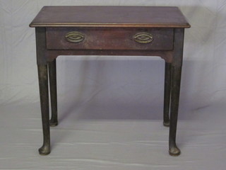 An 18th Century mahogany side table, fitted a drawer and raised  on club supports 30"