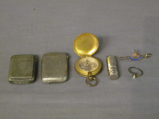A Royal Army Pay Corps Sweetheart's brooch, a gilt metal  compass, 2 vesta cases etc