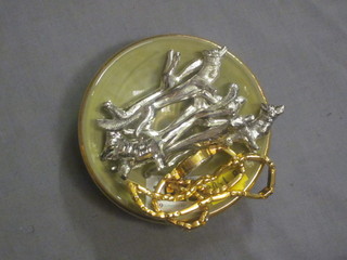 A lady's gilt metal wristwatch and a matching bracelet together with 6 knife rests in the form of foxes