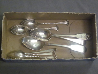 7 various silver tea spoons, 2 ozs