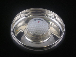 A silver "Hole in One" novelty golf ashtray, Chester 1911, some dents, marks slightly rubbed