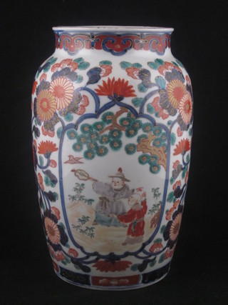 A 19th Century Japanese Imari porcelain vase with floral and  panel decoration, decorated figures 10"