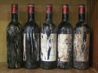 5 bottles of Chateau Montrose 1956? wine, labels damaged