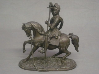 A 19th Century spelter figure of a mounted Knight 9"