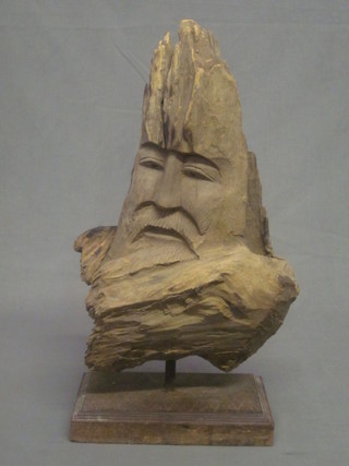 A 19th Century Orkney "driftwood" carved sculpture in the form of a portrait bust of a man 17"
