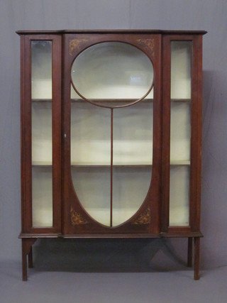 An Edwardian inlaid mahogany display cabinet, the interior fitted  shelves enclosed by astragal glazed panelled doors, raised on  square supports 42"
